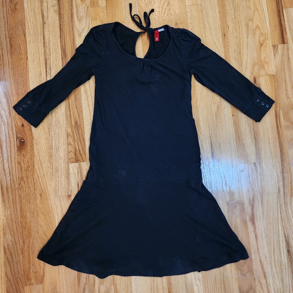 Divided by H&M Black casual flare dress 3/4 puff sleeves size 8 cotton blend